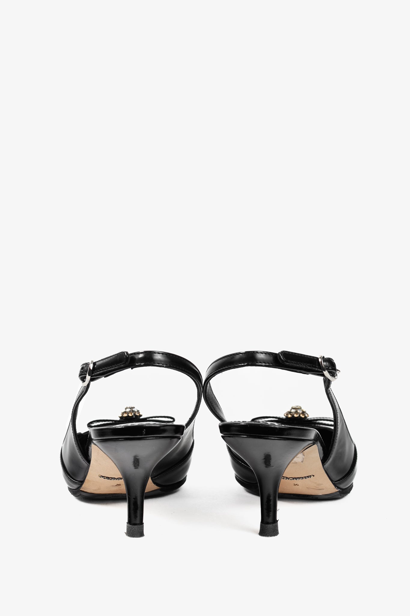 Dolce & Gabbana Nero Patent-Leather Embellished Slingback Pointed-Toe Heels