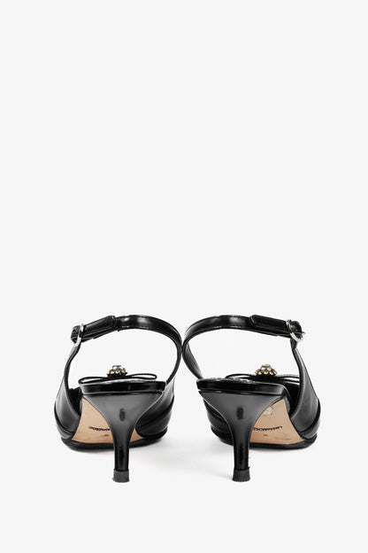 Dolce & Gabbana Nero Patent-Leather Embellished Slingback Pointed-Toe Heels