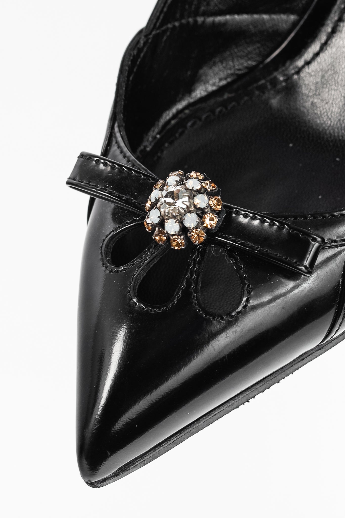 Dolce & Gabbana Nero Patent-Leather Embellished Slingback Pointed-Toe Heels
