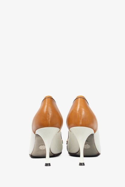 Dolce & Gabbana White & Cognac Logo-Plate Pumps