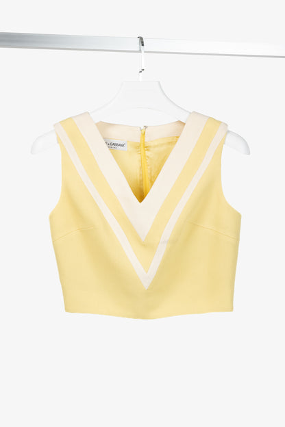 Dolce & Gabbana Yellow Wool-Crepe Stripe Sleeveless Top