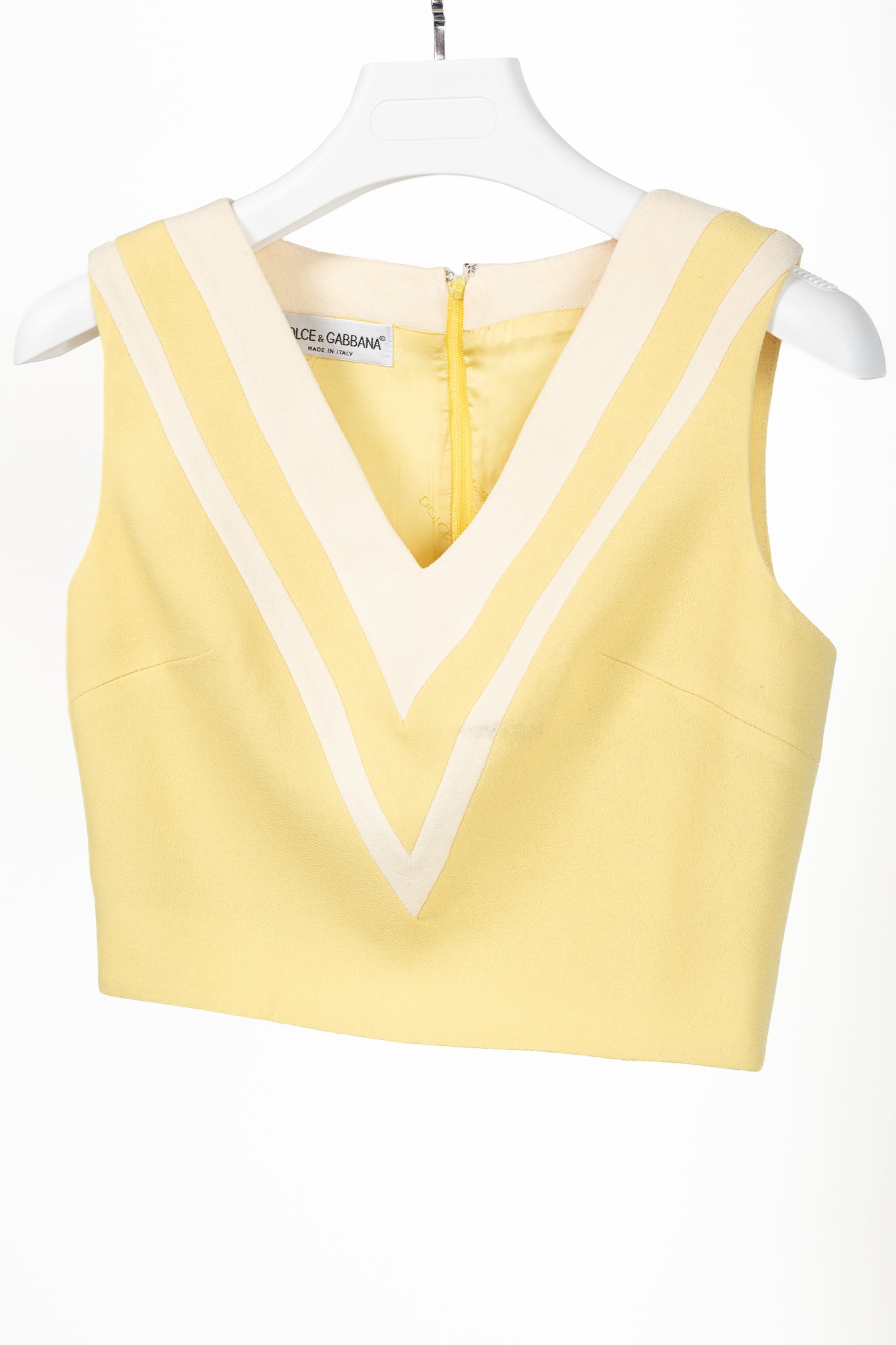 Dolce & Gabbana Yellow Wool-Crepe Stripe Sleeveless Top