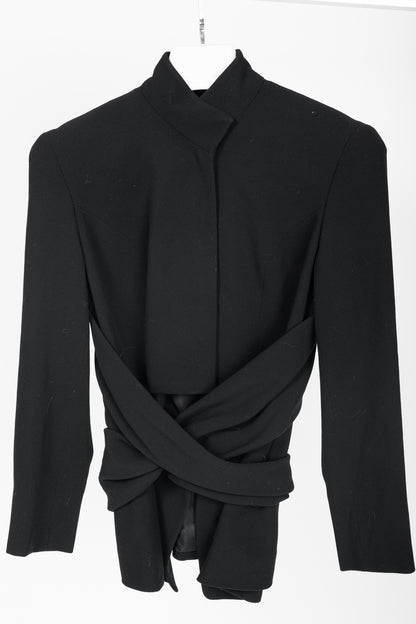 Donna Karan New York Black Wool-Crepe Wrap Blazer