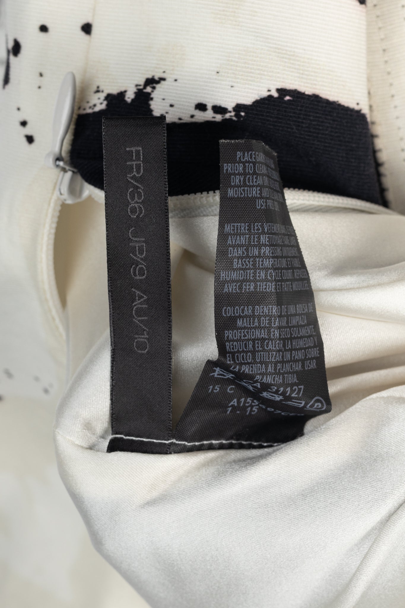 Donna Karan New York SS/15 Cream Cotton-Faille Abstract-Print Panelled Pencil Skirt