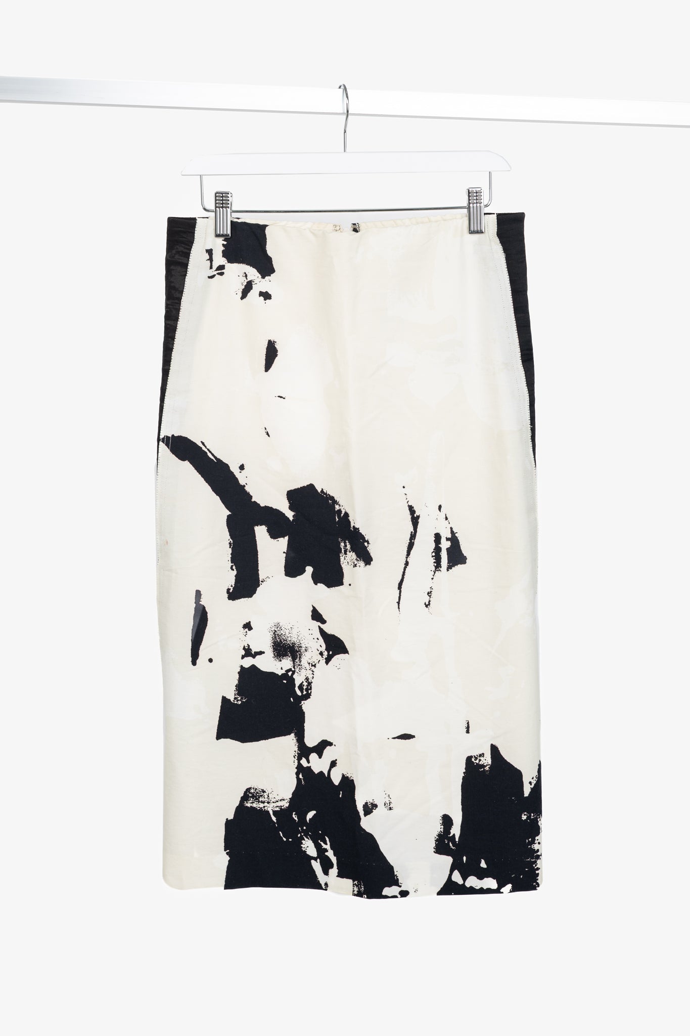 Donna Karan New York SS/15 Cream Cotton-Faille Abstract-Print Panelled Pencil Skirt