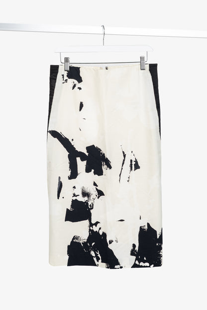 Donna Karan New York SS/15 Cream Cotton-Faille Abstract-Print Panelled Pencil Skirt
