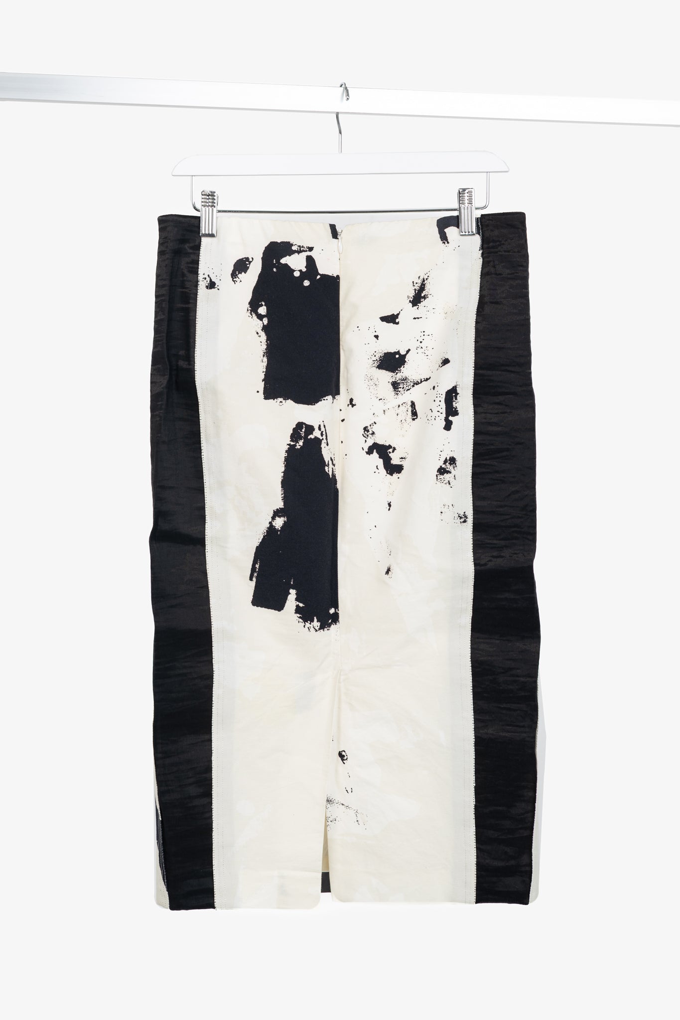 Donna Karan New York SS/15 Cream Cotton-Faille Abstract-Print Panelled Pencil Skirt