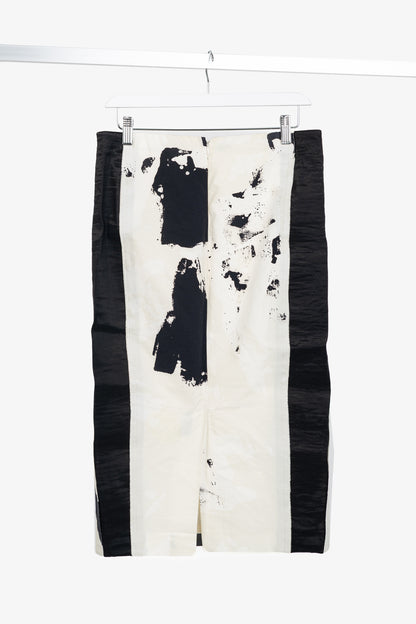 Donna Karan New York SS/15 Cream Cotton-Faille Abstract-Print Panelled Pencil Skirt