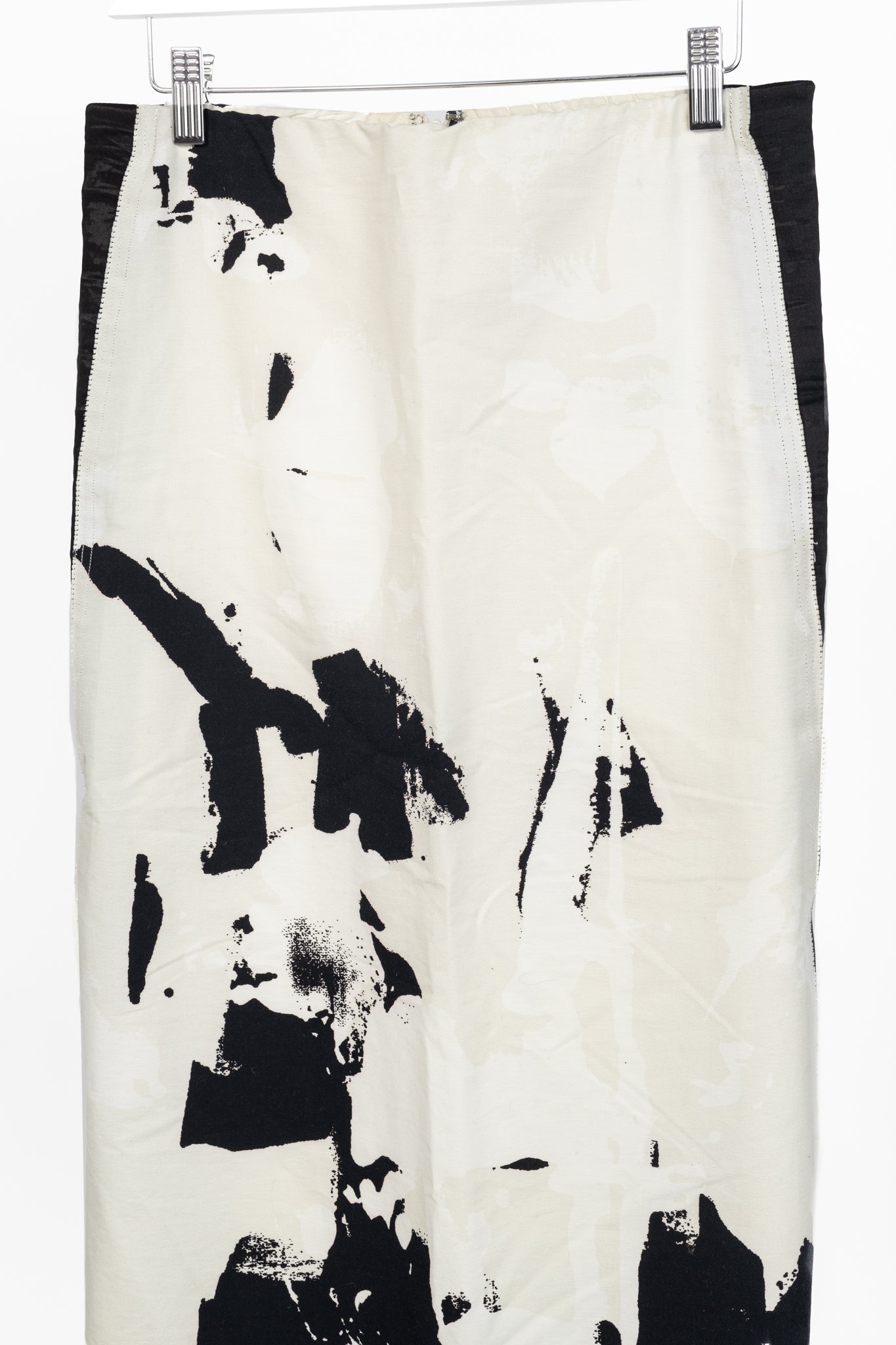 Donna Karan New York SS/15 Cream Cotton-Faille Abstract-Print Panelled Pencil Skirt