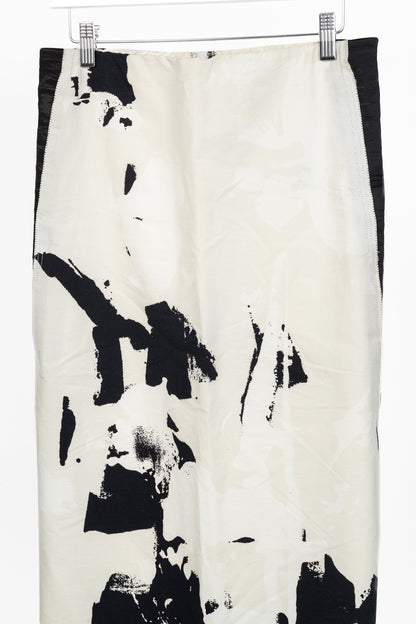 Donna Karan New York SS/15 Cream Cotton-Faille Abstract-Print Panelled Pencil Skirt
