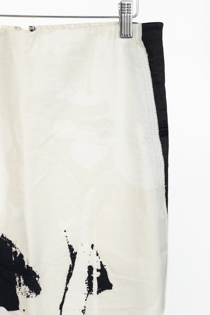 Donna Karan New York SS/15 Cream Cotton-Faille Abstract-Print Panelled Pencil Skirt