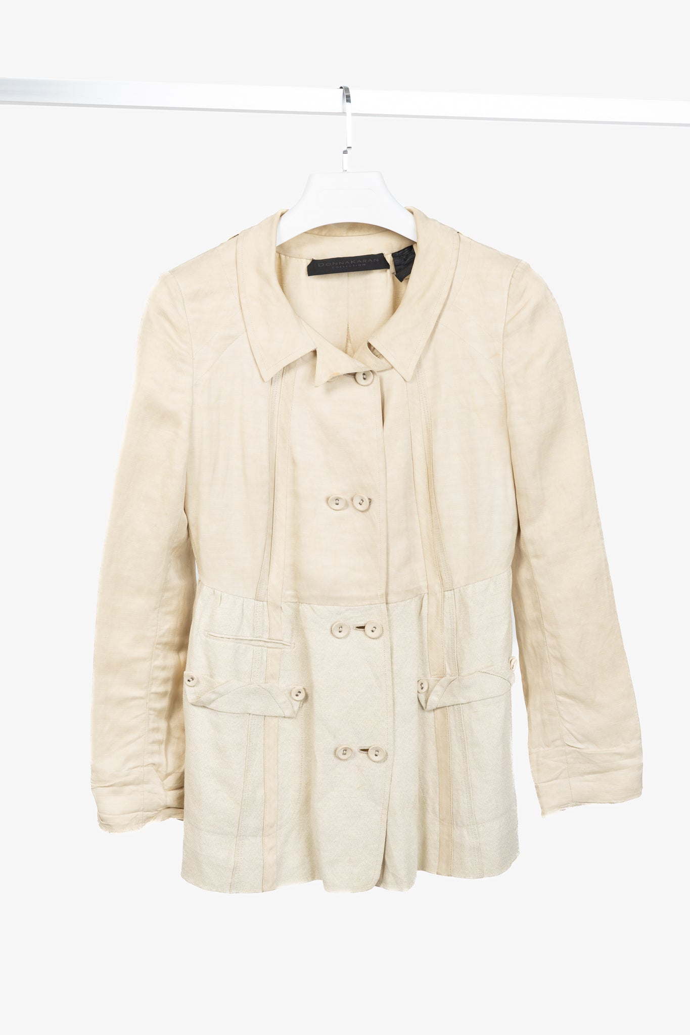 Donna Karan Collection Beige Double-Breasted Linen-Blend Jacket