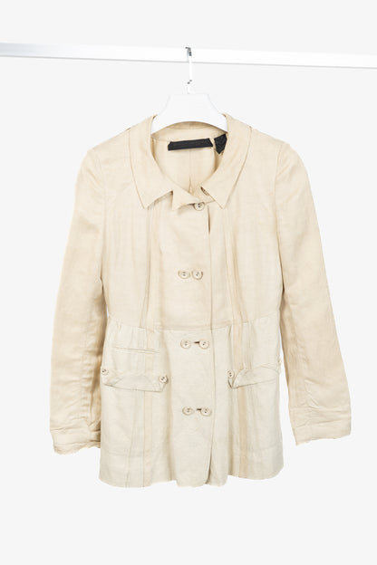 Donna Karan Collection Beige Double-Breasted Linen-Blend Jacket