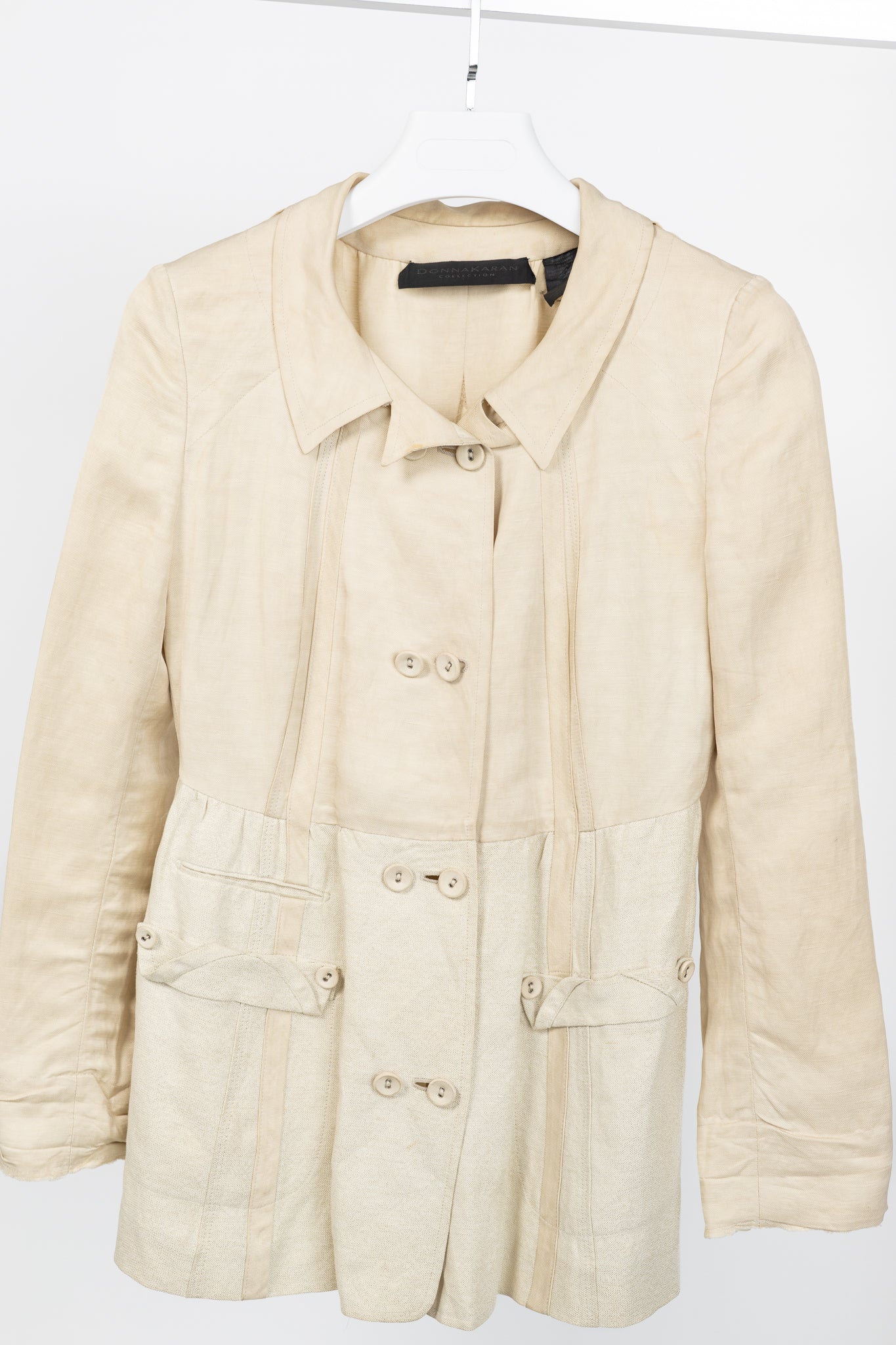 Donna Karan Collection Beige Double-Breasted Linen-Blend Jacket