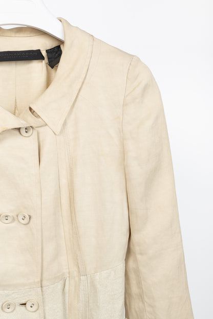 Donna Karan Collection Beige Double-Breasted Linen-Blend Jacket
