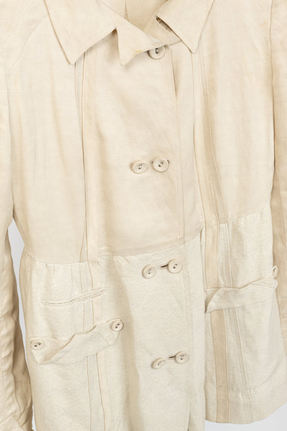 Donna Karan Collection Beige Double-Breasted Linen-Blend Jacket