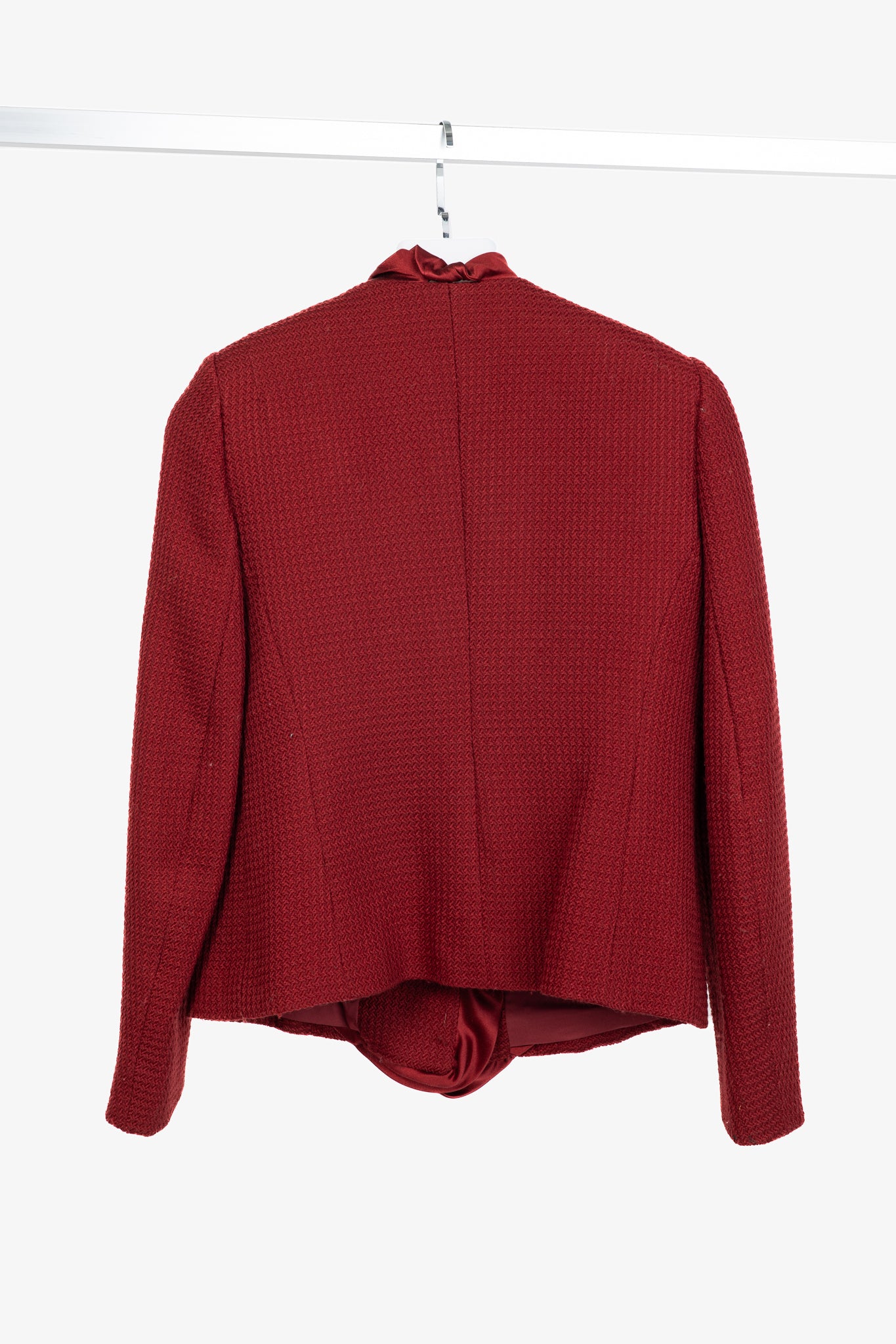 Donna Karan New York Red Wool Tweed Ruffle-Trim Blazer