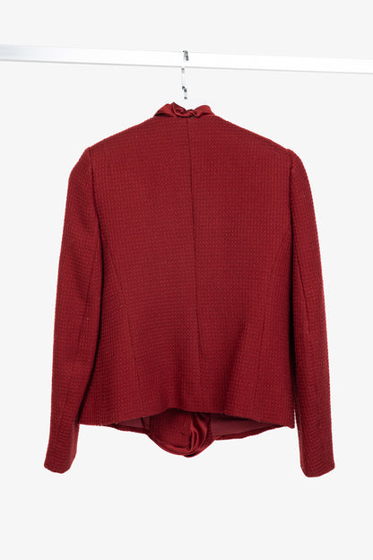 Donna Karan New York Red Wool Tweed Ruffle-Trim Blazer
