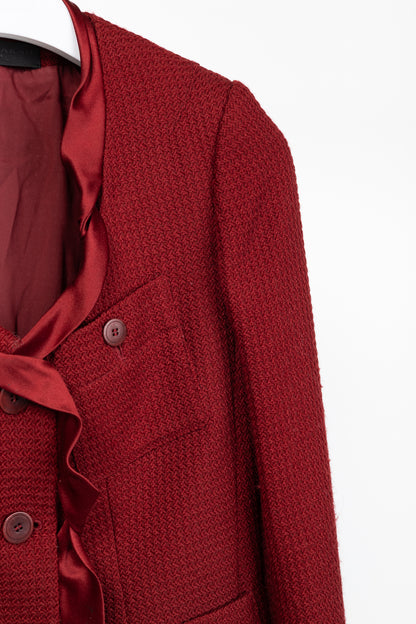 Donna Karan New York Red Wool Tweed Ruffle-Trim Blazer