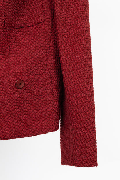Donna Karan New York Red Wool Tweed Ruffle-Trim Blazer