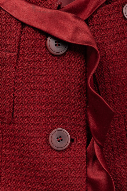 Donna Karan New York Red Wool Tweed Ruffle-Trim Blazer