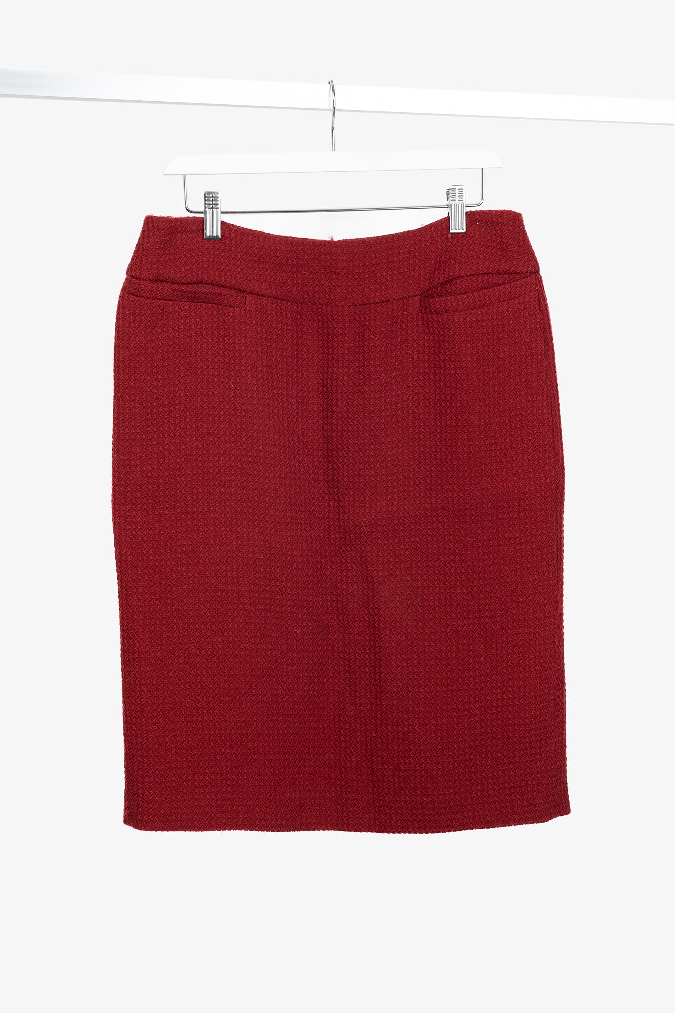 Donna Karan New York Red Wool Tweed Pencil Skirt