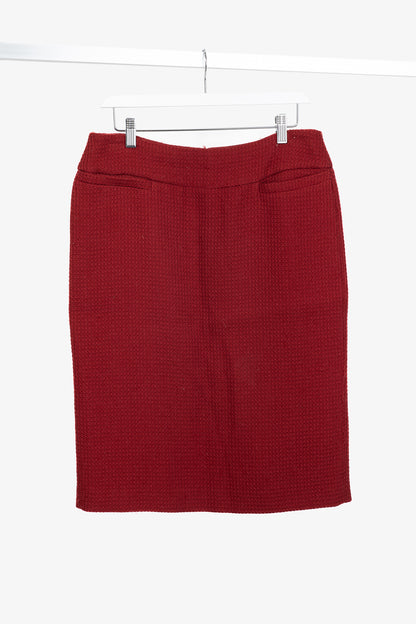 Donna Karan New York Red Wool Tweed Pencil Skirt