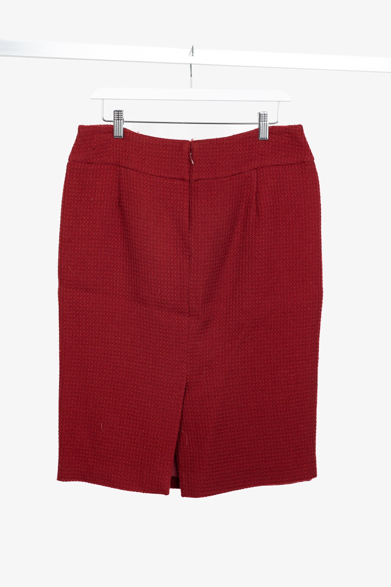 Donna Karan New York Red Wool Tweed Pencil Skirt