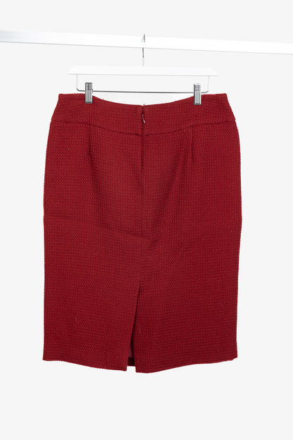 Donna Karan New York Red Wool Tweed Pencil Skirt