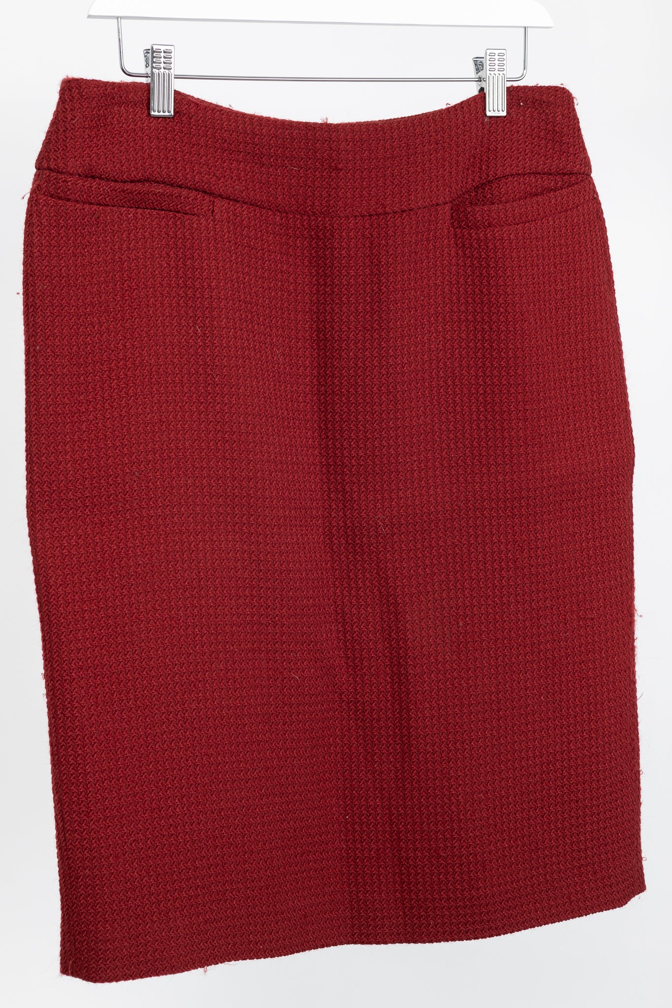 Donna Karan New York Red Wool Tweed Pencil Skirt