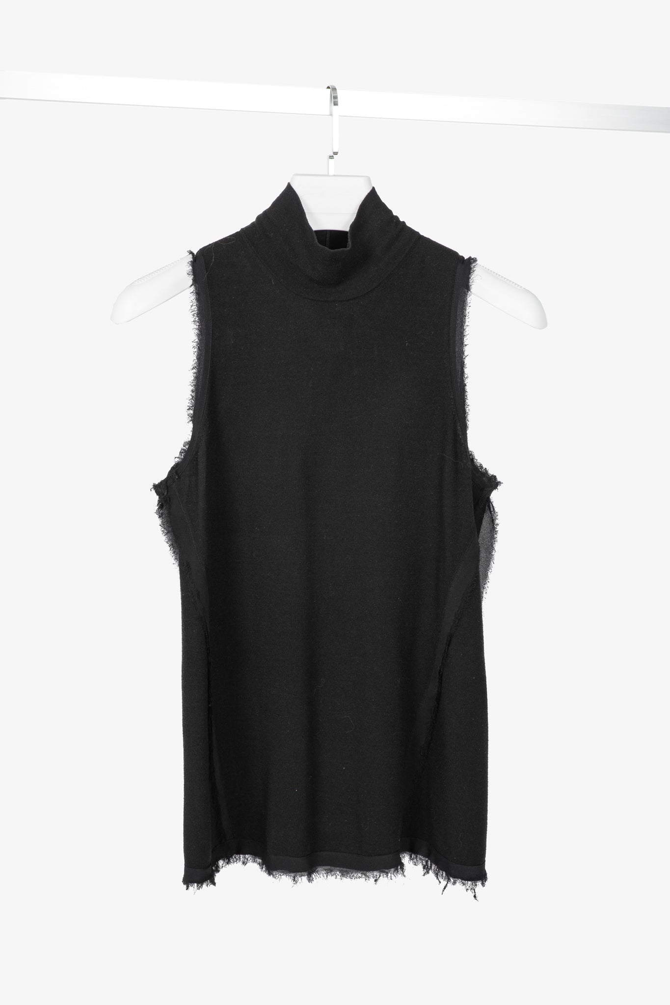 Donna Karan New York 30 Years Black Viscose Frayed-Trim Sleeveless Turtleneck