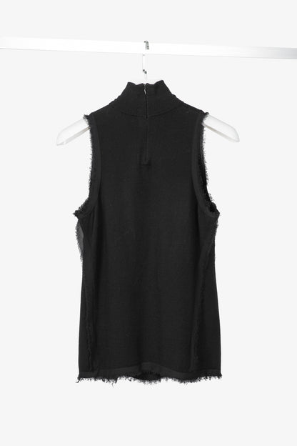 Donna Karan New York 30 Years Black Viscose Frayed-Trim Sleeveless Turtleneck