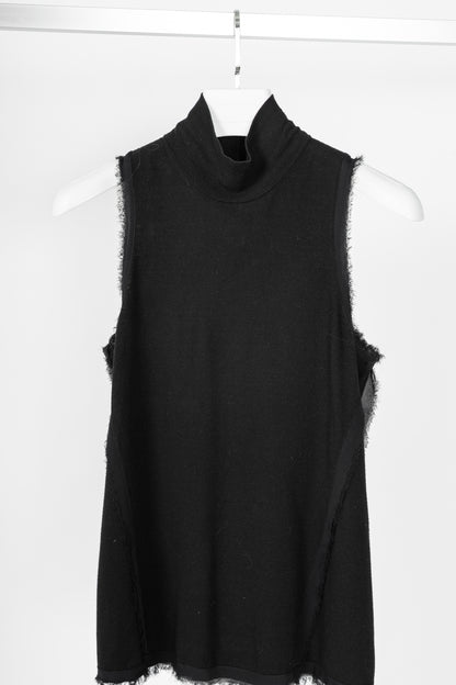Donna Karan New York 30 Years Black Viscose Frayed-Trim Sleeveless Turtleneck