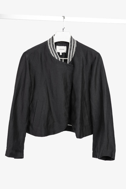 Dorothee Schumacher Black Linen Shantung Metallic-Collar Jacket