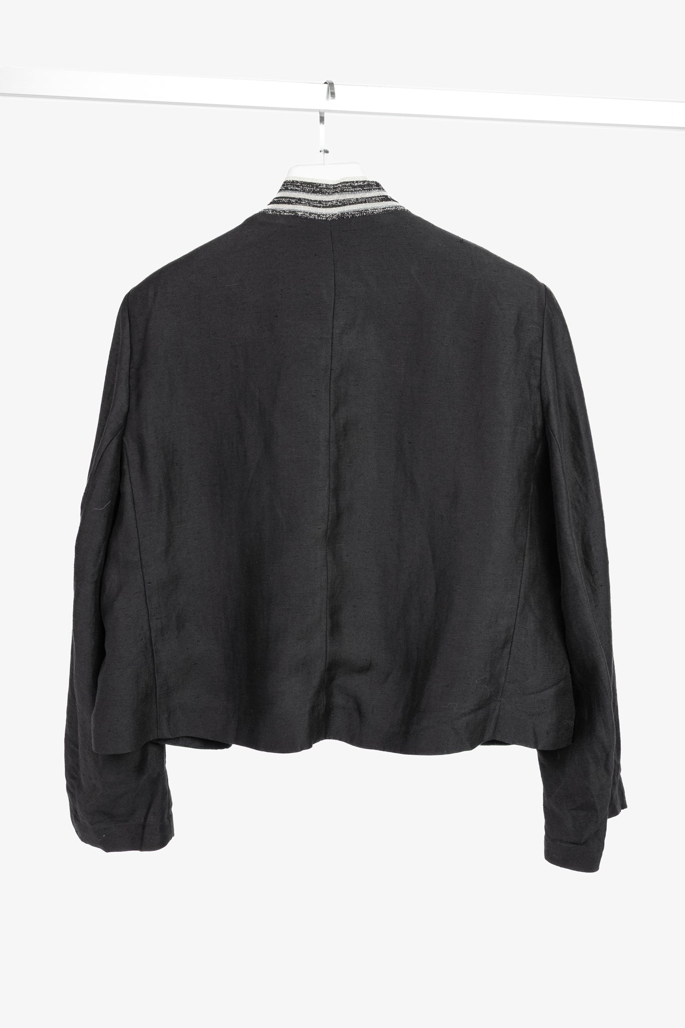 Dorothee Schumacher Black Linen Shantung Metallic-Collar Jacket