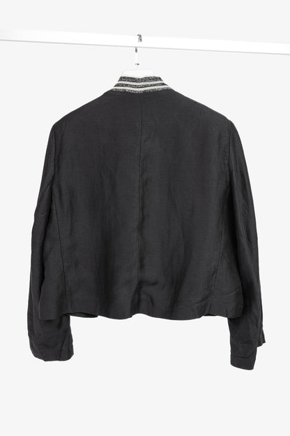 Dorothee Schumacher Black Linen Shantung Metallic-Collar Jacket