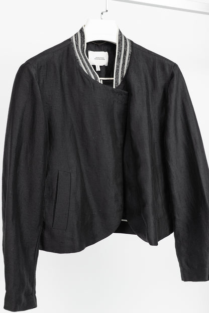 Dorothee Schumacher Black Linen Shantung Metallic-Collar Jacket