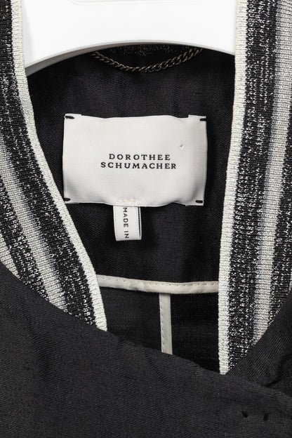 Dorothee Schumacher Black Linen Shantung Metallic-Collar Jacket