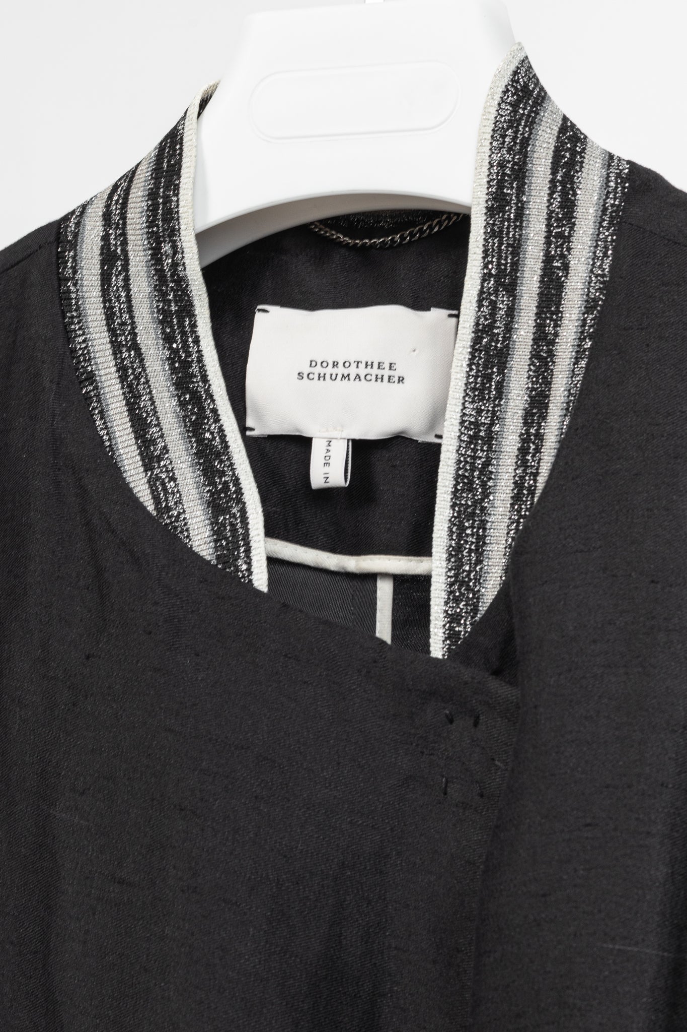 Dorothee Schumacher Black Linen Shantung Metallic-Collar Jacket