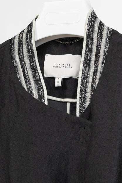 Dorothee Schumacher Black Linen Shantung Metallic-Collar Jacket