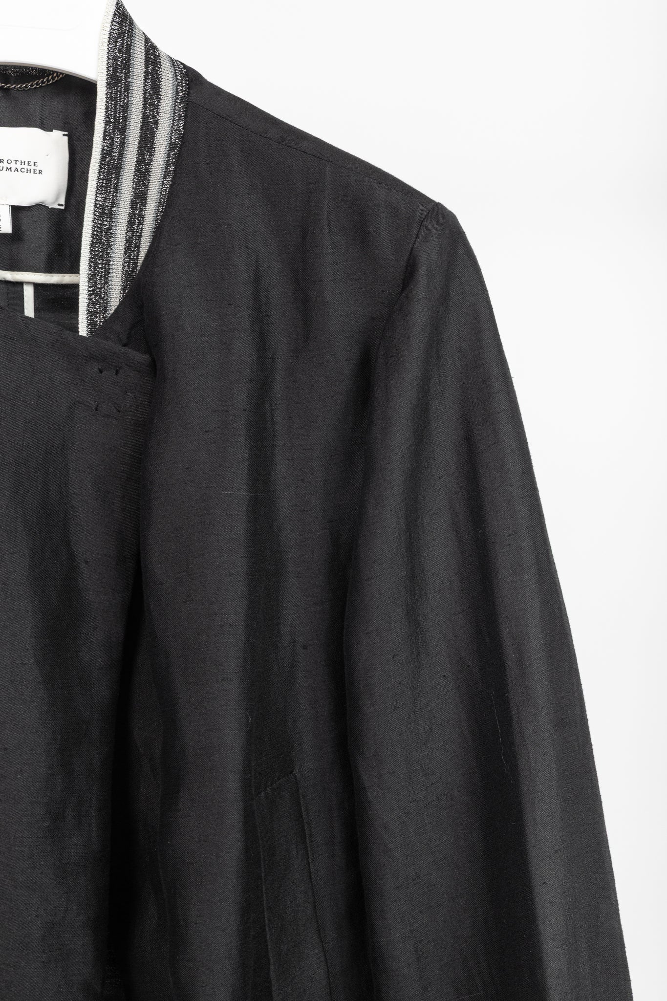 Dorothee Schumacher Black Linen Shantung Metallic-Collar Jacket