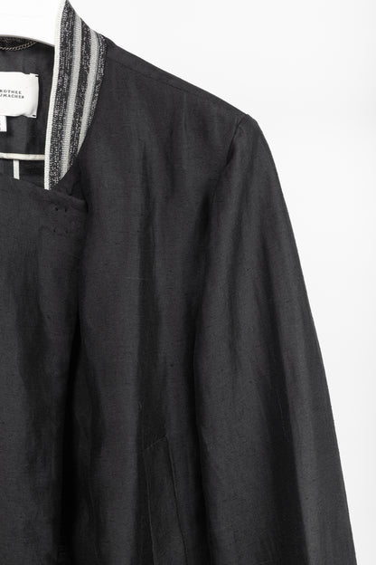Dorothee Schumacher Black Linen Shantung Metallic-Collar Jacket
