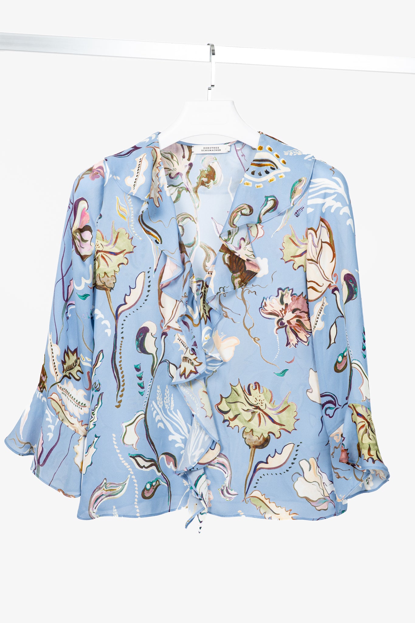Dorothee Schumacher Floral Twist Blue Silk Ruffle Blouse
