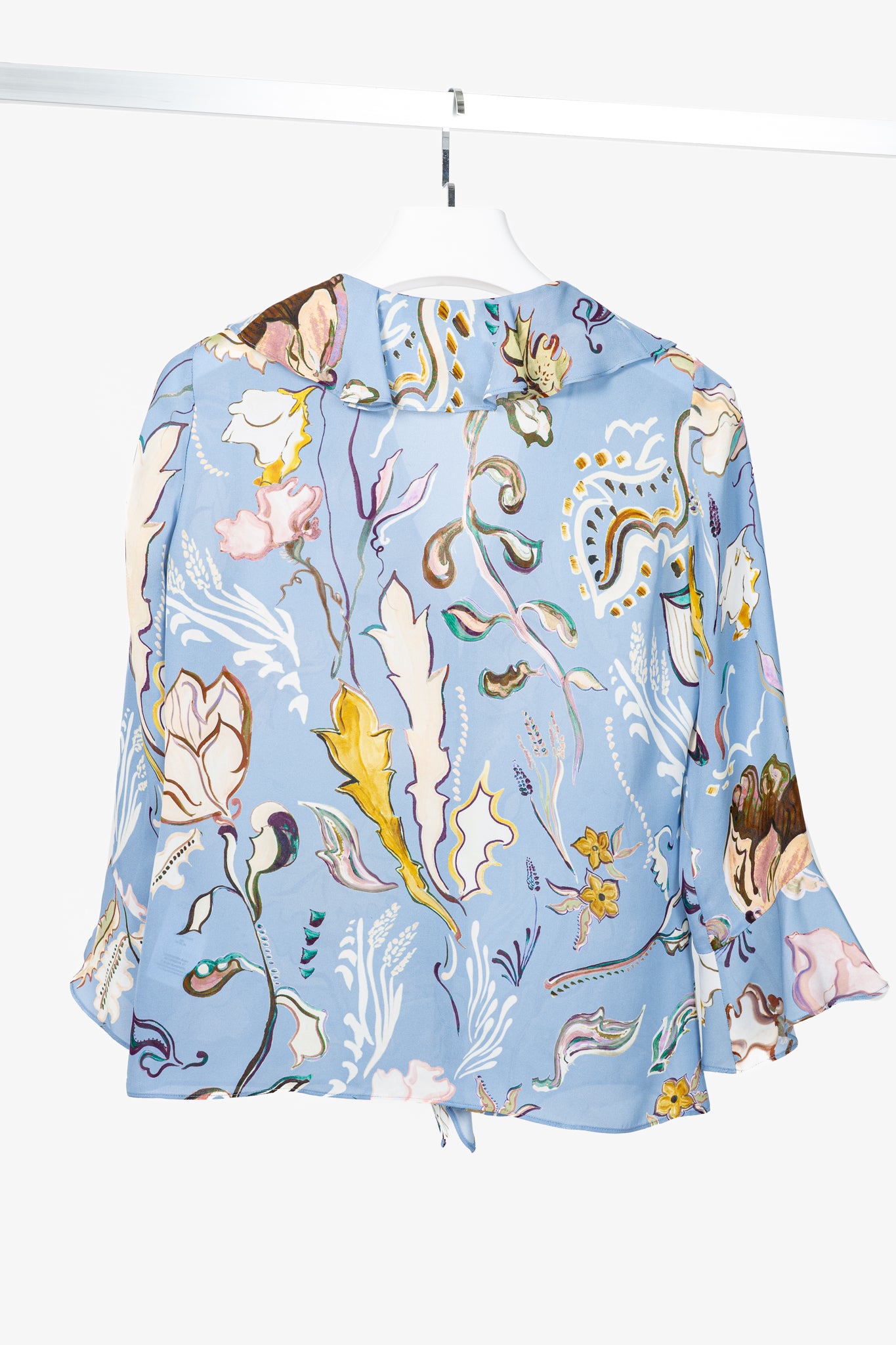 Dorothee Schumacher Floral Twist Blue Silk Ruffle Blouse