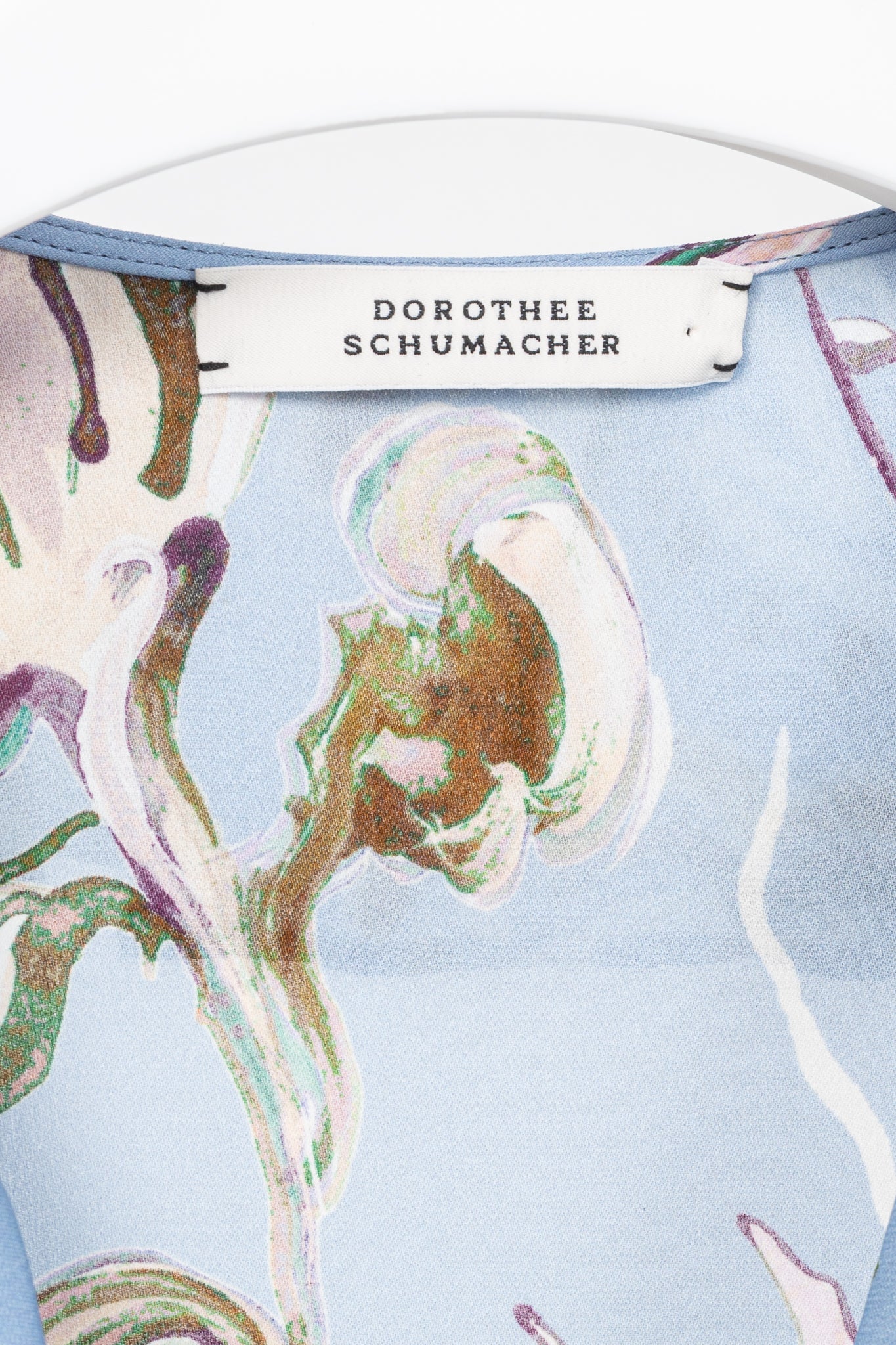 Dorothee Schumacher Floral Twist Blue Silk Ruffle Blouse