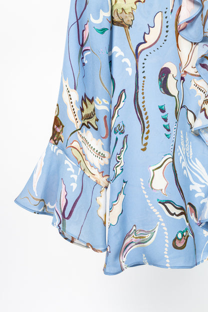 Dorothee Schumacher Floral Twist Blue Silk Ruffle Blouse