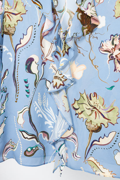 Dorothee Schumacher Floral Twist Blue Silk Ruffle Blouse