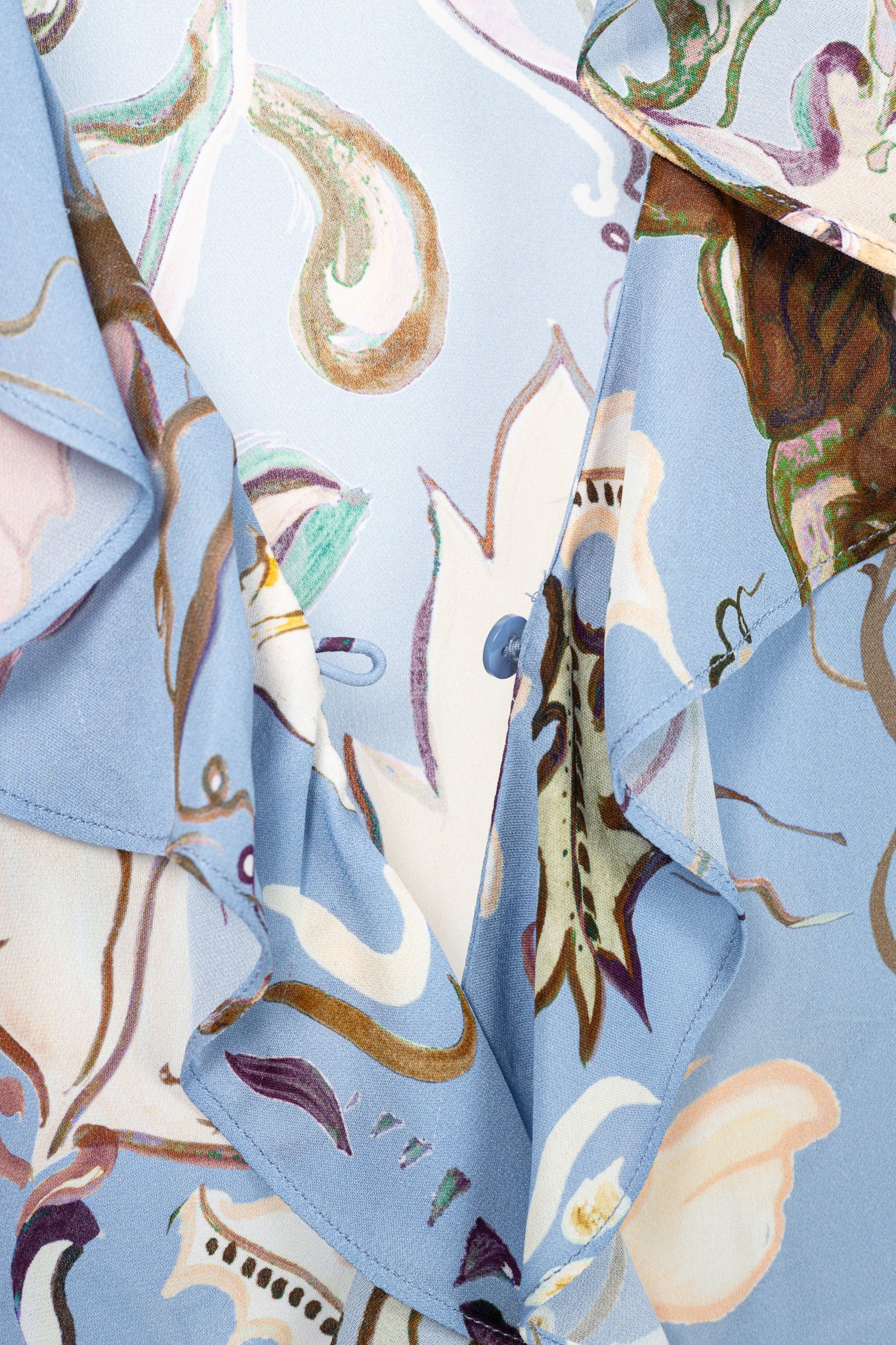 Dorothee Schumacher Floral Twist Blue Silk Ruffle Blouse