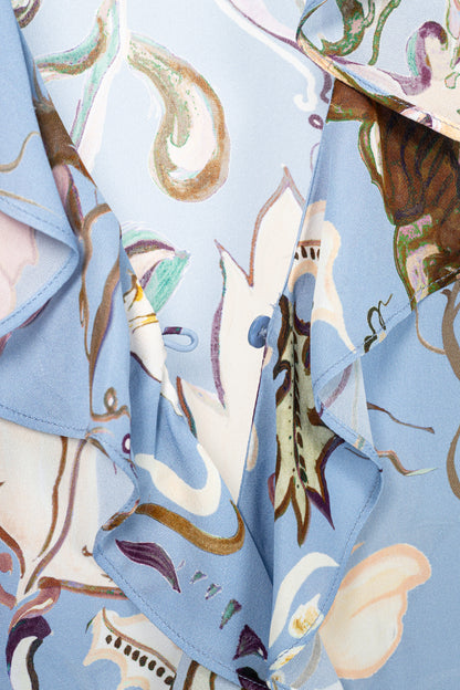 Dorothee Schumacher Floral Twist Blue Silk Ruffle Blouse
