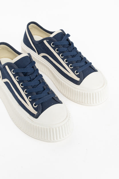 Dorothee Schumacher Cool Canvas Navy Lace-Up Platform Sneakers